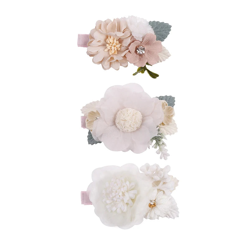 3pcs/set Artificial Flower Hairclip for Baby. Handmade Hairpin, Little Girl Bridal Wedding Party Barrette