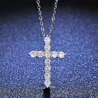 Moissanite Cross Pendant Necklace, Marked 925 Sterling Silver