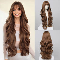 EASIHAIR Light Orange Synthetic Wigs Long Wavy Ombre Natural Hair Wigs with Bangs for Women Cosplay Lolita Wig Heat Resistant SWEET T 52