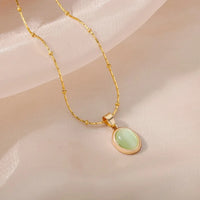 Green Opal Oval Pendant Necklace, Stainless Steel