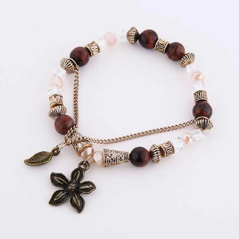 Natural Stone Bracelets - Gold Color Metal, Star Charm, White Beads, Elastic Bracelet. Luxury Fashion Jewelry Bracelets for Women