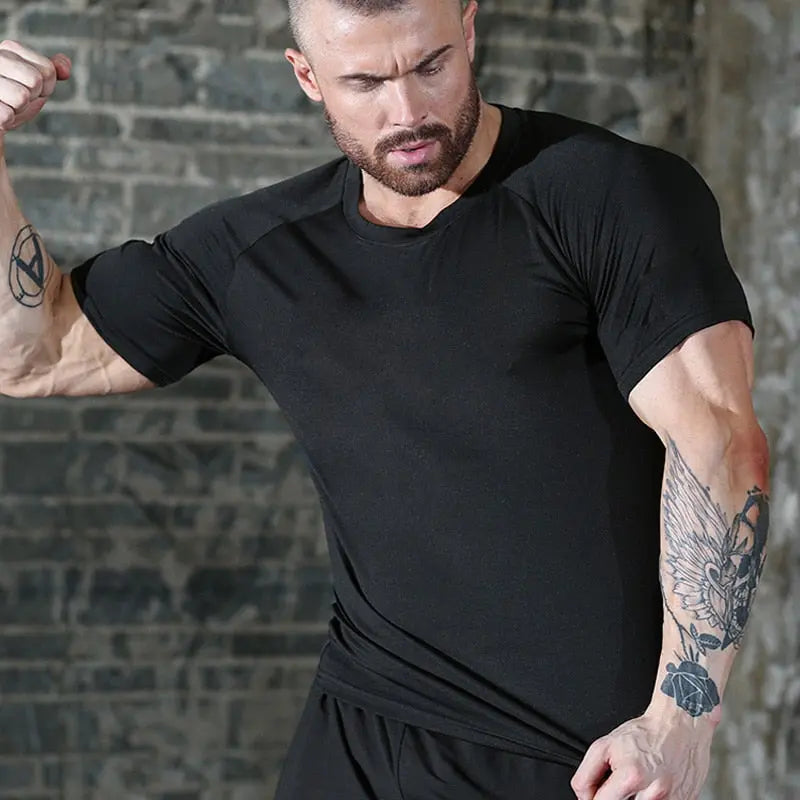 Quick Drying Elastic T-Shirt for Men & Boys, Anti-Wrinkle in 8 Solid Colors for Gym or Sports