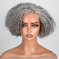 Soullady Short Jerry Curly Gray Wig Real Salt & Pepper Human Hair Glueless Lace Wigs For Mature Upgrade Deep Wave Bob Wig Sweet T 52