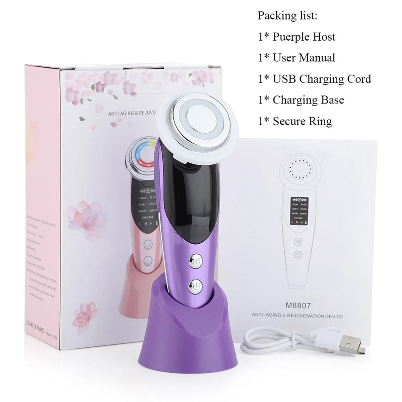 7 in 1 RF&EMS Micro Current Lifting Device, Vibration LED Face Skin Rejuvenation -  Wrinkle Remover, Anti-Aging Facial Beauty Device