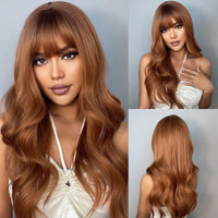EASIHAIR Light Orange Synthetic Wigs Long Wavy Ombre Natural Hair Wigs with Bangs for Women Cosplay Lolita Wig Heat Resistant SWEET T 52