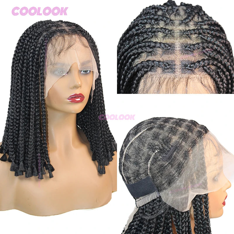 10" Short Bob Wigs Synthetic Braided Wigs For Women Box Braid Full Lace Wig Braid African Cornrow Braids Lace Wigs Cheap Sweet T 52