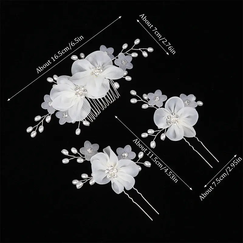 Handmade Elegant Pearl Hair Pins - White Flower Rhinestone Hair Comb For Wedding Parties/Bridal Hair Accessories-hair accessories-SWEET T 52