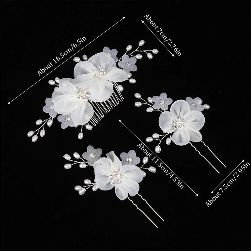 Handmade Elegant Pearl Hair Pins - White Flower Rhinestone Hair Comb For Wedding Parties/Bridal Hair Accessories