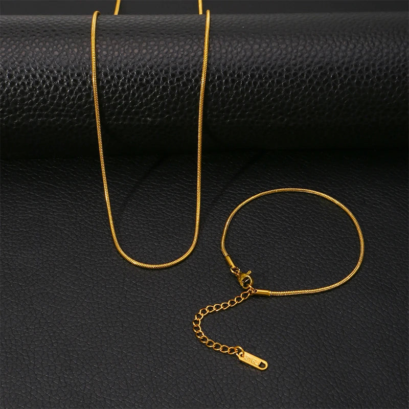 Stainless Steel NK Snake Chain Necklace/Twist Bracelet for Women. Jewelry Set, Gold in Color - DIY Accessories