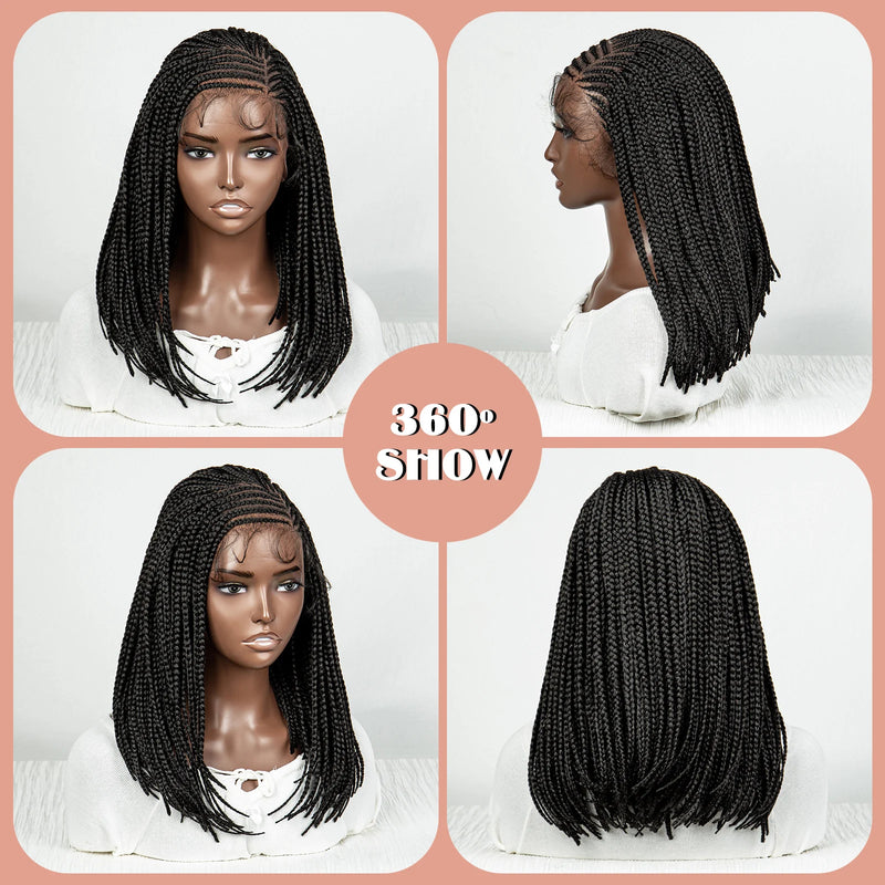 Braided Bob Wig, Synthetic Lace Front Wig, Knotless Box Braided Wig with Baby Hair for Women-hair accessories-SWEET T 52