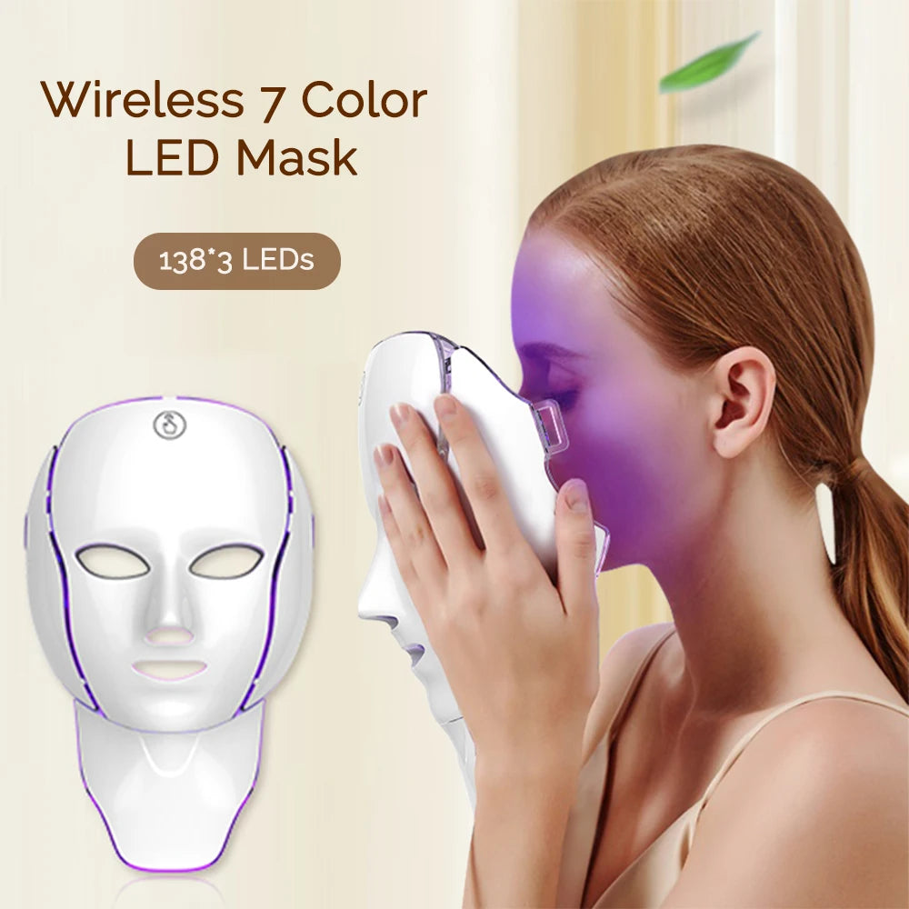 LED Facial Mask with Neck/7 Colors - Red Light Therapy Facial Mask for Anti-Aging, Rejuvenation & Brightening