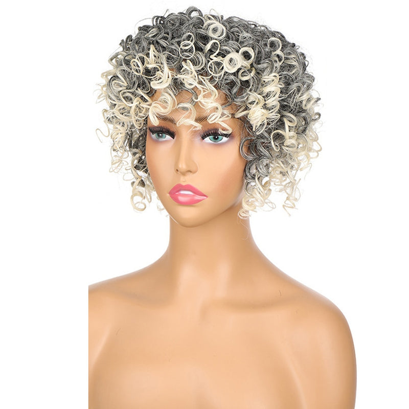 Synthetic Curly Hair Topper, Silver Grey Clip-In Hair Pieces, Short Curly Half Wigs With Bangs For Women & Girls