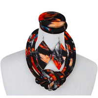 3 Pieces African Necklace - Print Wax Ankara Fabric Set, Side Knot Necklace, Bracelet and Earrings