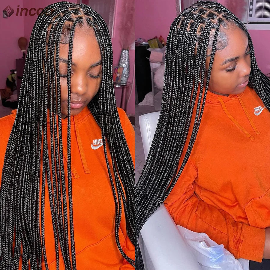 Synthetic 36" Full Lace Knotless Box Braided Wigs for Women - Cornrow Braids, Lace Frontal Wigs, Colored Braided Wigs