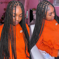 Synthetic 36" Full Lace Knotless Box Braided Wigs for Women - Cornrow Braids, Lace Frontal Wigs, Colored Braided Wigs