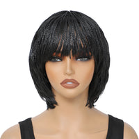 Short Braided Wig With Bangs. Synthetic Box Braids, Crochet Braiding Wigs for Women, Pixie Cut