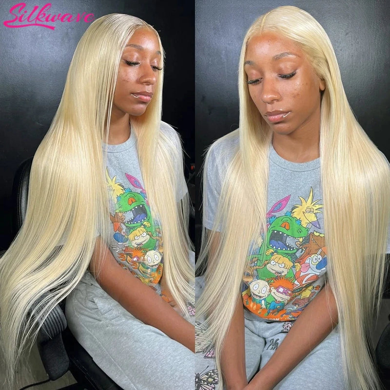 13x4 Blonde Lace Front Wig, Straight Human Hair 613 Hd Wig, Pre Plucked With Baby Hair For Women