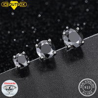 Black Moissanite Stud Earrings, Marked 925 Sterling Silver
