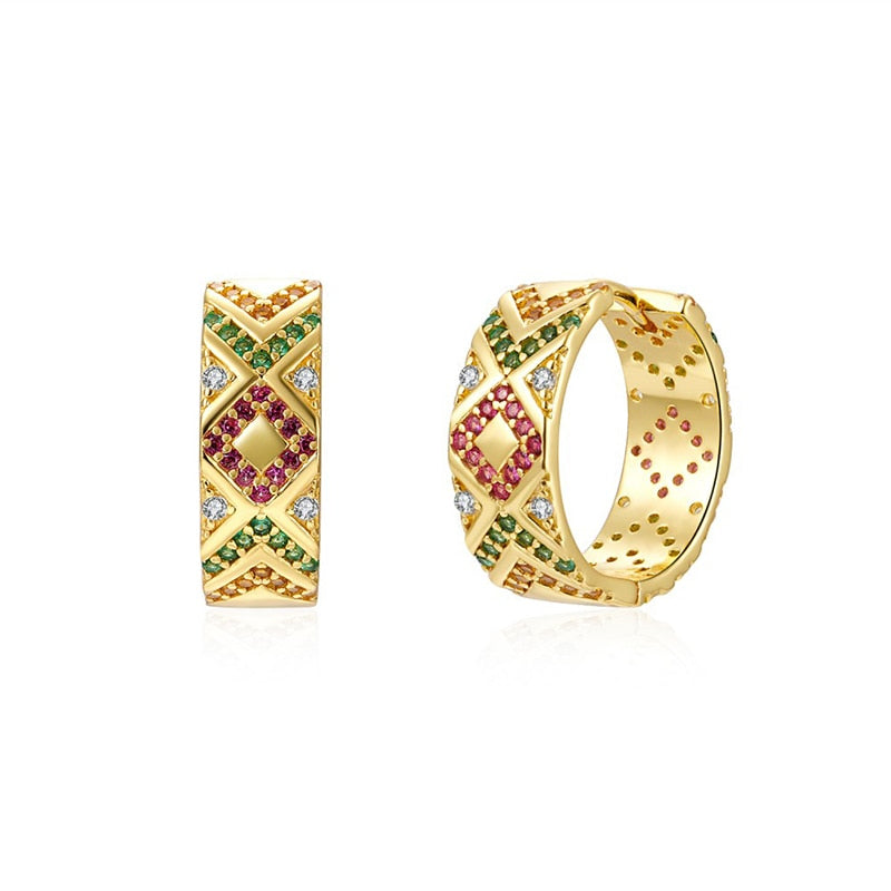 Gold Filled Stud Earrings  For Women & Girls - Ear Cuffs, Colorful Zircon Dangle Hoop Earrings, Fashion, Party Jewelry