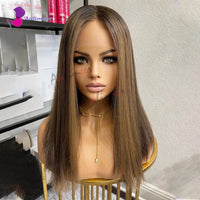 Highlight Brown Silk Base Wig Human Hair Glueless Human Hair Wigs With Brown Roots 200 Density Lace Front Wigs Short Bob Wigs Sweet T 52