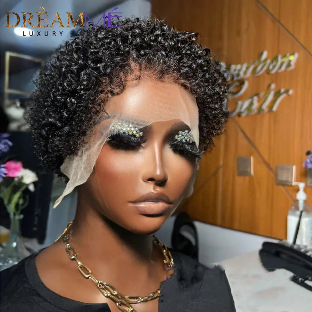 Short Bob - Curly Pixie Cut 13x4 Lace Front Human Hair Wigs with Kinky Hairline for Women - SWEET T 52
