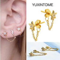 925 Silver Needle Star Hoop Earrings for Women - Five-pointed Star and Moon Pendant Huggie Earrings