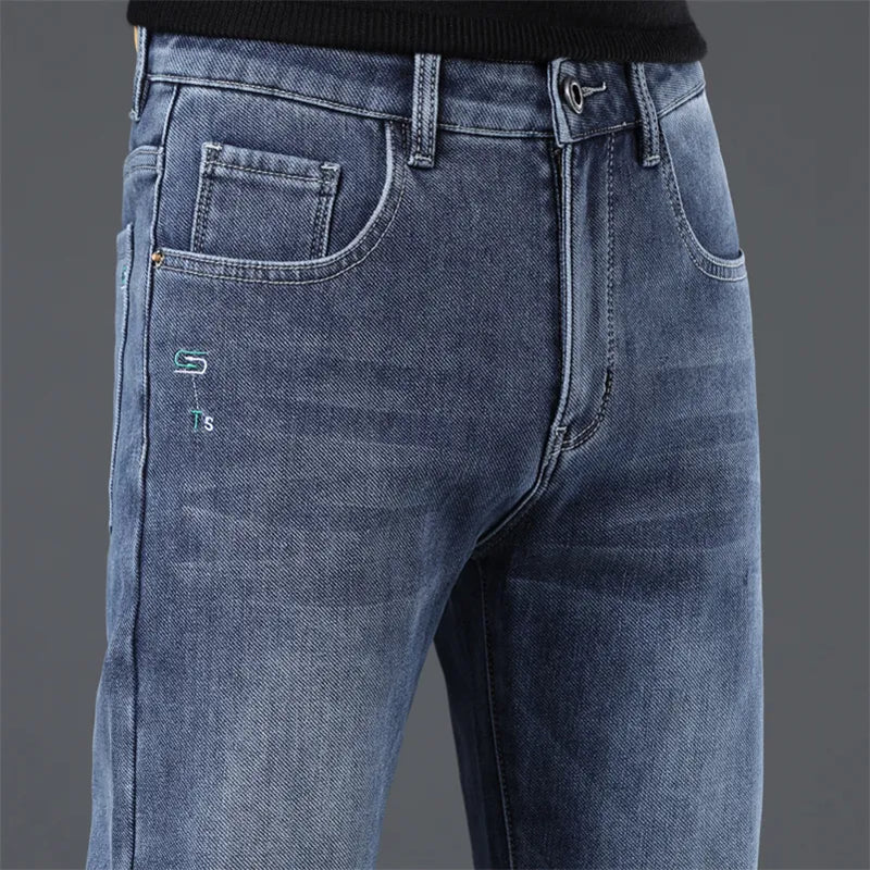 Men's Thermal Stretch Jeans - Warm, Plush, Slim Fit, Narrow Leg Jeans for Fall & Winter Snow