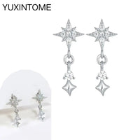 925 Silver Needle Star Hoop Earrings for Women - Five-pointed Star and Moon Pendant Huggie Earrings
