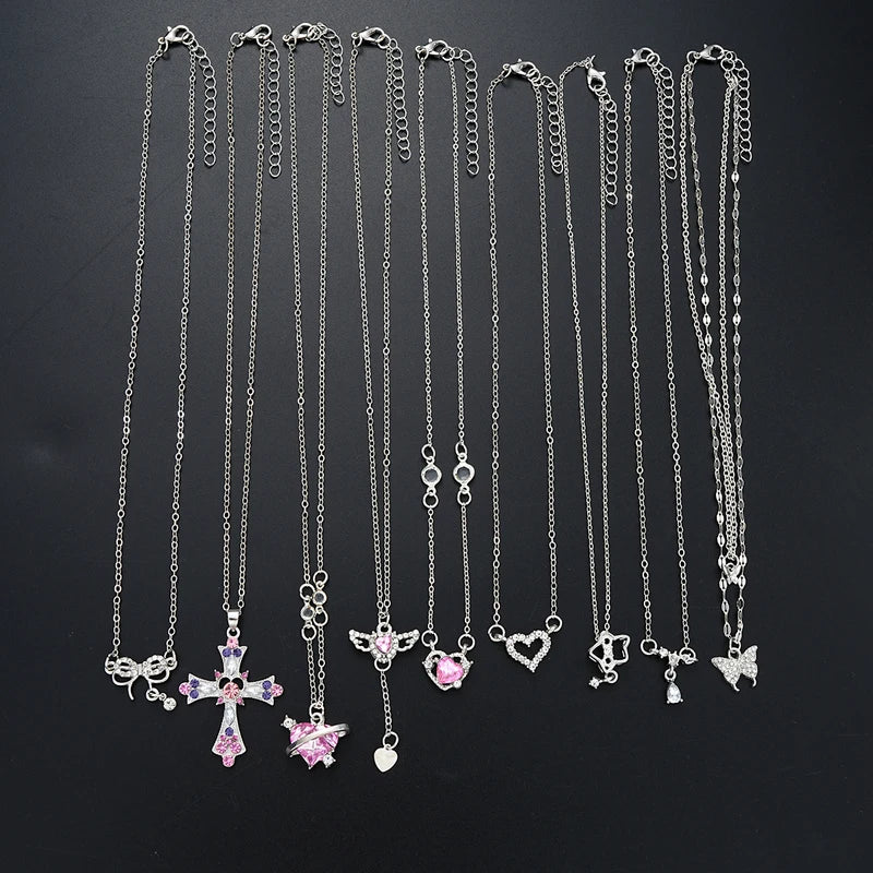 Zircon Pendant Necklace Set, 9 Pieces