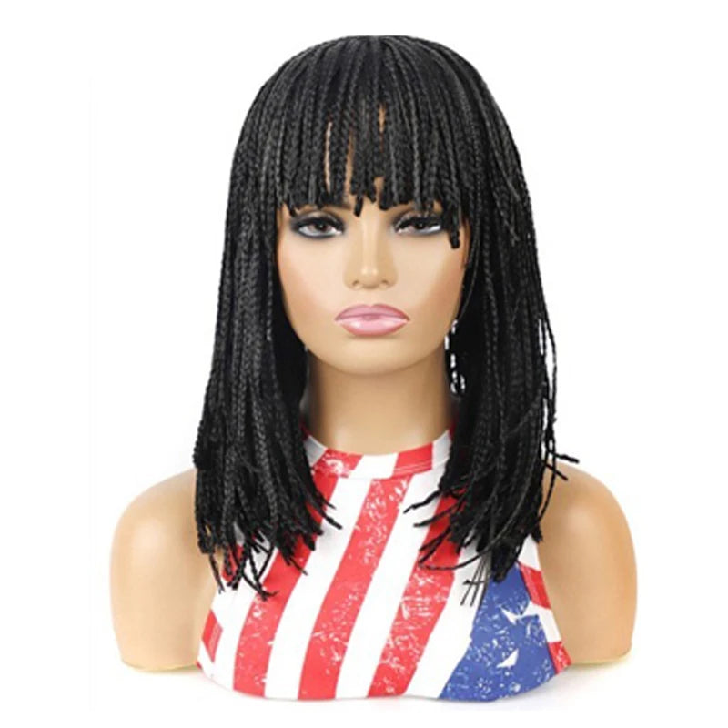 Afro Dreadlocks Box Braided Bob Wig Synthetic Short Braids Wig For Black Women Blunt Bangs 3X Twist Braids High Quality Wig Sweet T 52
