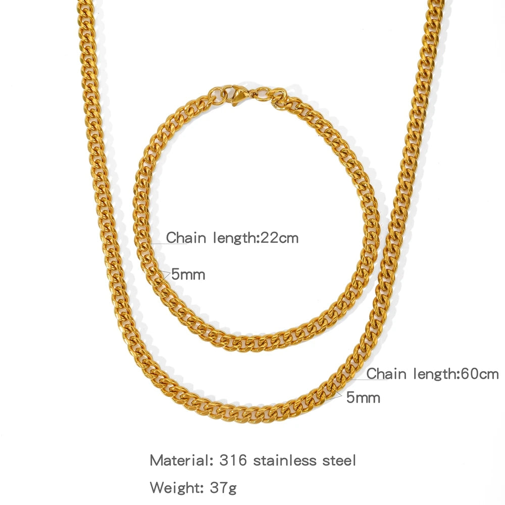 Stainless Steel NK Snake Chain Necklace/Twist Bracelet for Women. Jewelry Set, Gold in Color - DIY Accessories