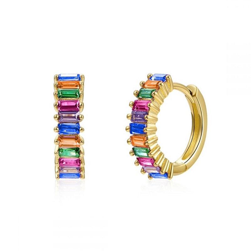 Gold Filled Stud Earrings  For Women & Girls - Ear Cuffs, Colorful Zircon Dangle Hoop Earrings, Fashion, Party Jewelry