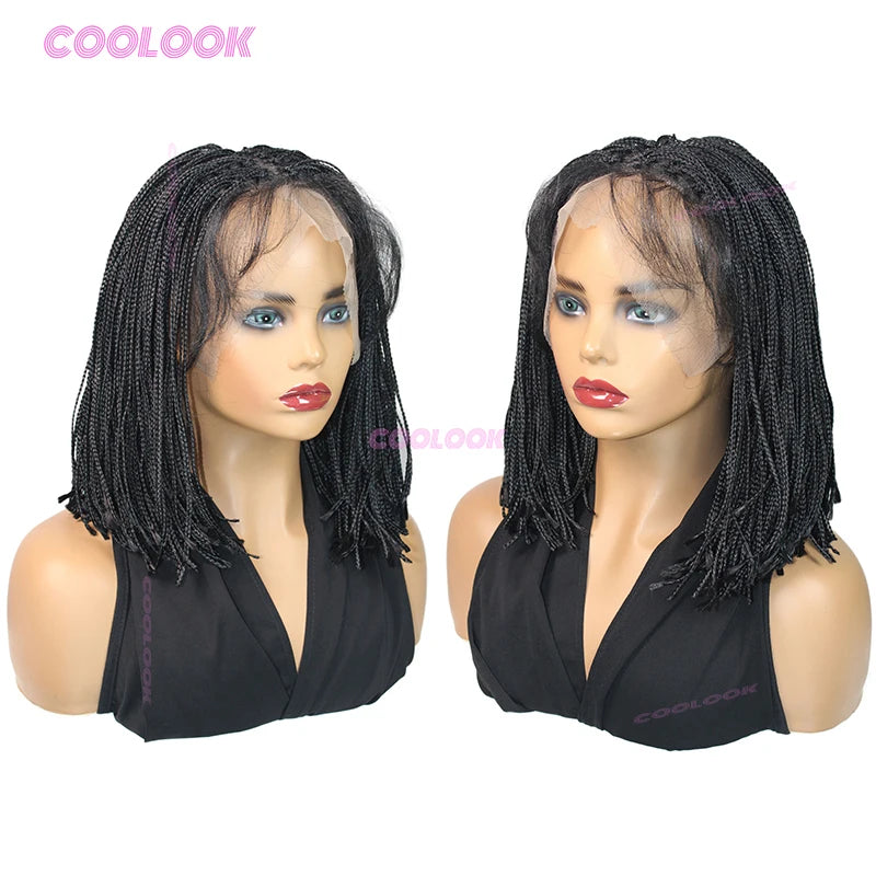 10" Short Bob Wigs Synthetic Braided Wigs For Women Box Braid Full Lace Wig Braid African Cornrow Braids Lace Wigs Cheap Sweet T 52