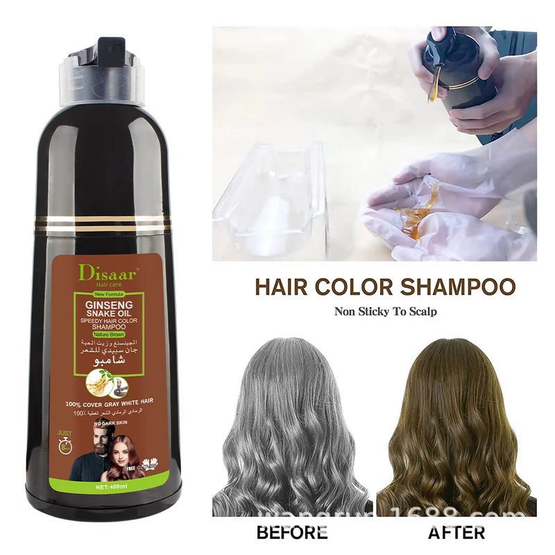 Natural Ginseng Essence Instant Black Hair Shampoo/Dye. Hair Color Cream for Men and Women in 4 Colors.