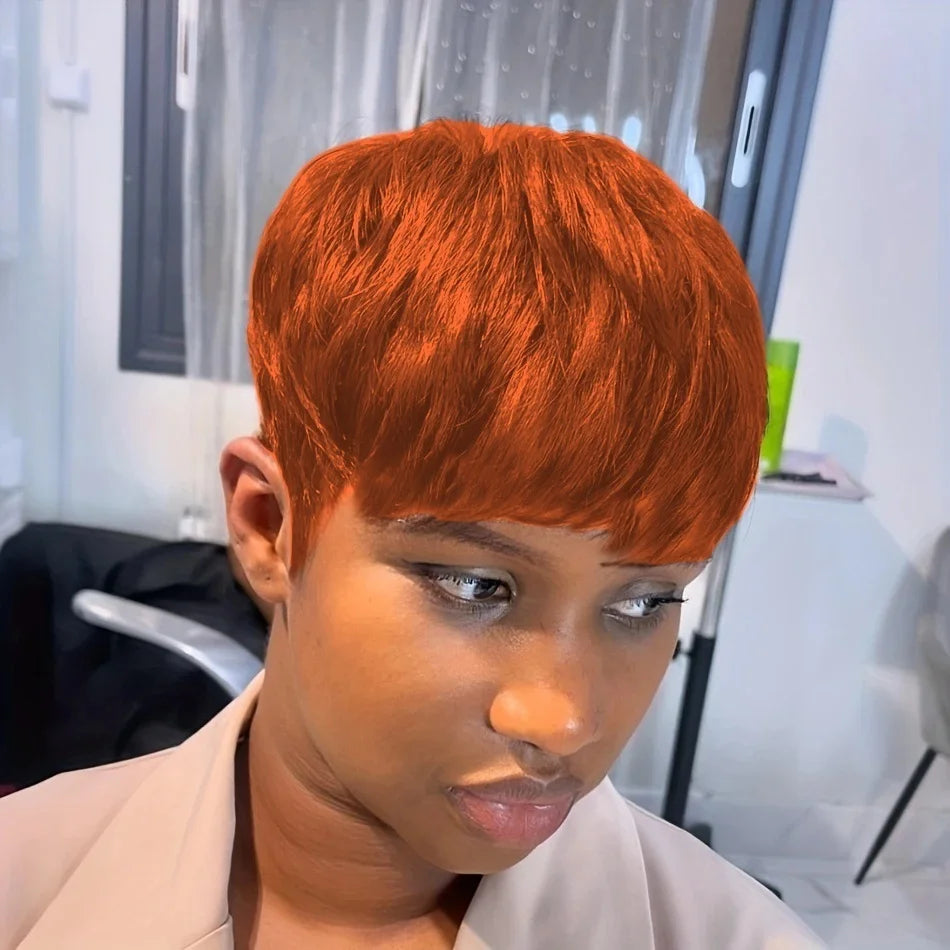 Layered Short Pixie Cut Wig  Remy Brazilian Human Hair Full Machine-Made Wig for Women, Sweet T 52