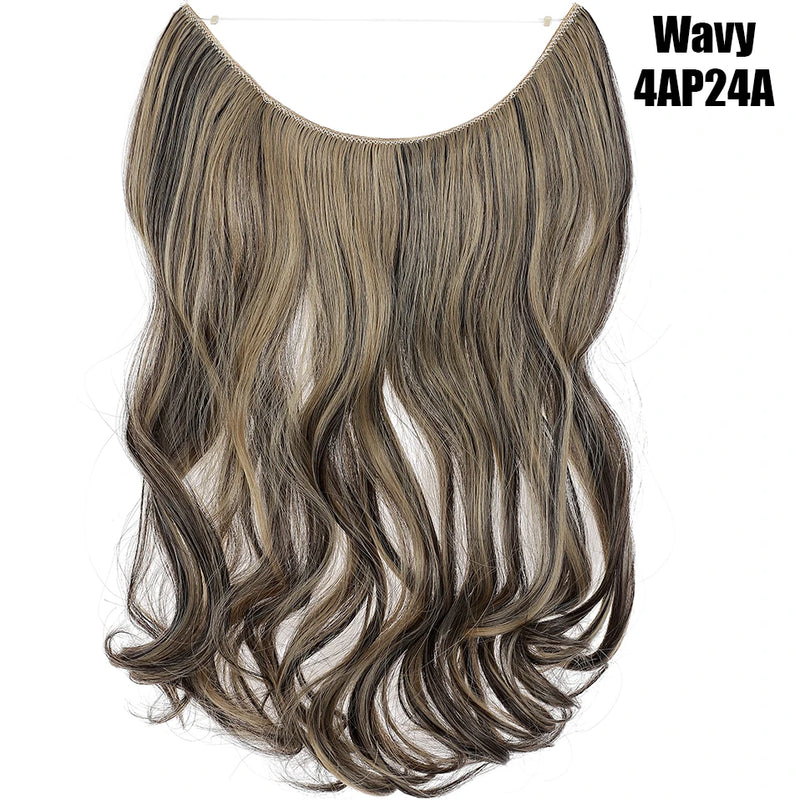 Fil synthétique invisible de 20 pouces, sans clip, extensions de cheveux, postiches en ligne de poisson/extensions de cheveux, faux cheveux pour femmes