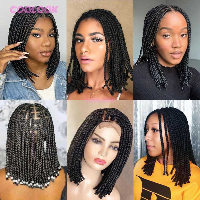 10" Short Bob Wigs Synthetic Braided Wigs For Women Box Braid Full Lace Wig Braid African Cornrow Braids Lace Wigs Cheap Sweet T 52