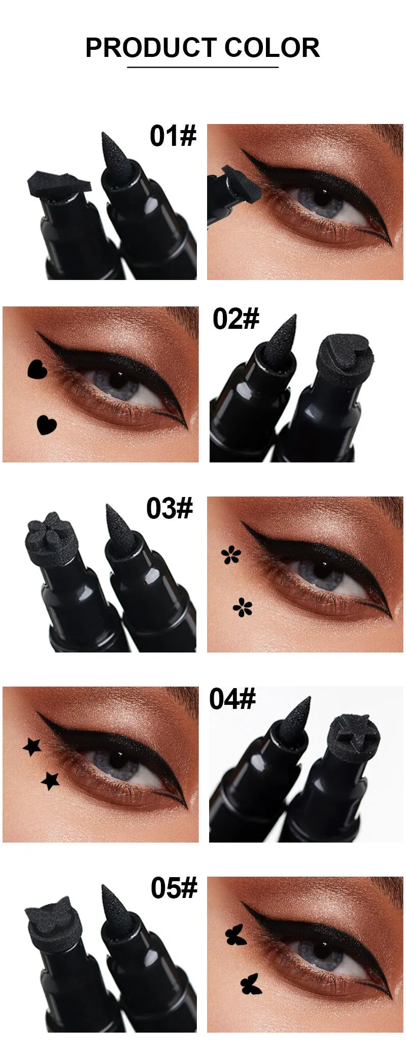 2 in 1 Butterfly Seal Eyeliner Pen, Star/Moon Stamp, Long-Lasting Waterproof Black Liquid Eye Liner Pencil, Unisex