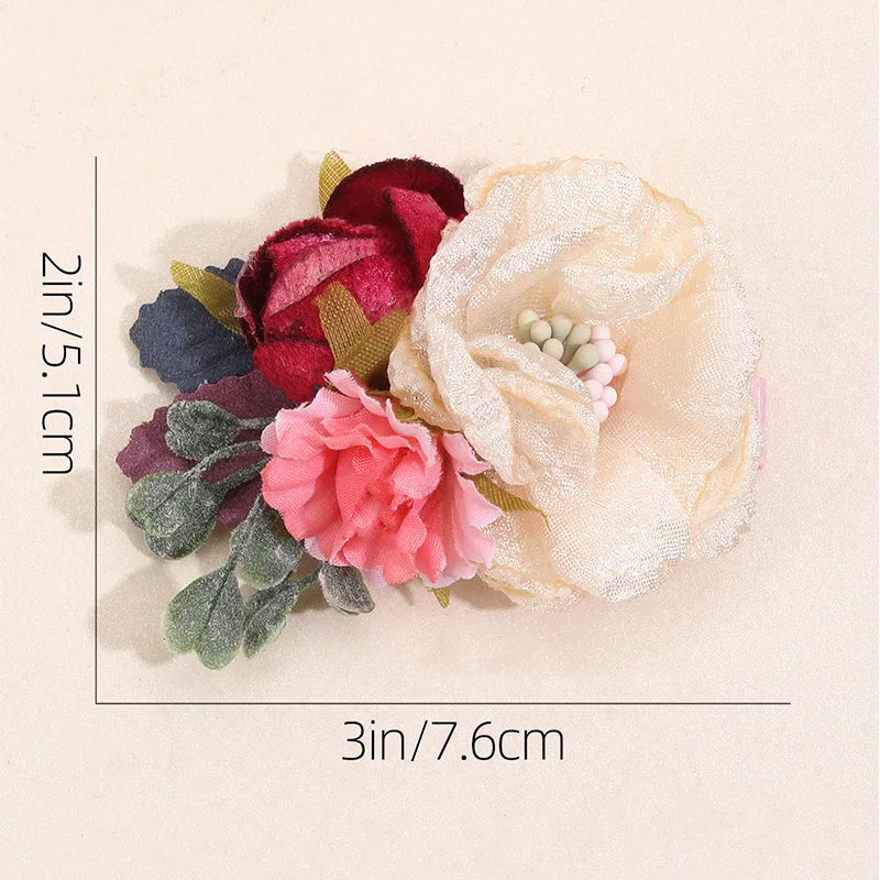 Artificial Flower Hair Clips - Cute Mesh Rose Hairpins with Pearl Barrette Hairgrips for Children, Hair Accessories