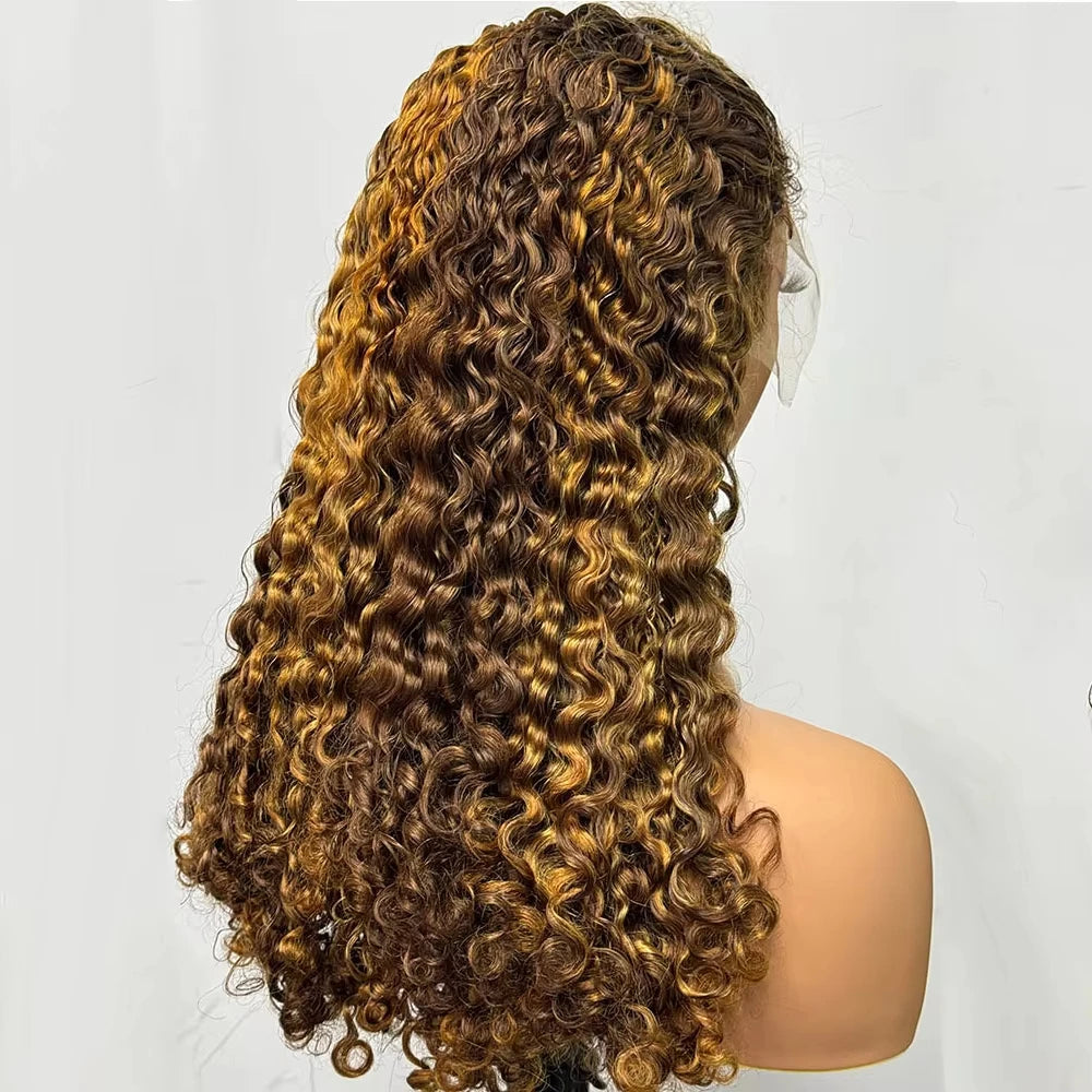 250 Density 12A Double Drawn Burmese Curl Curly Human Hair Wig - 13x4 Lace Frontal Human Hair Wig, Piano Color Hair