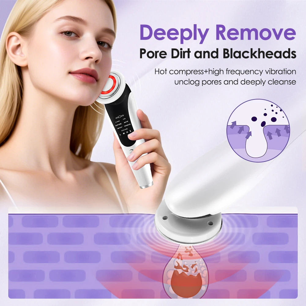 7 in 1 Facial Massager Vibration Hot Compress Skin Care Tool Skin Rejuvenation EMS Facial Firming Massager Face Eye Care Sweet T 52
