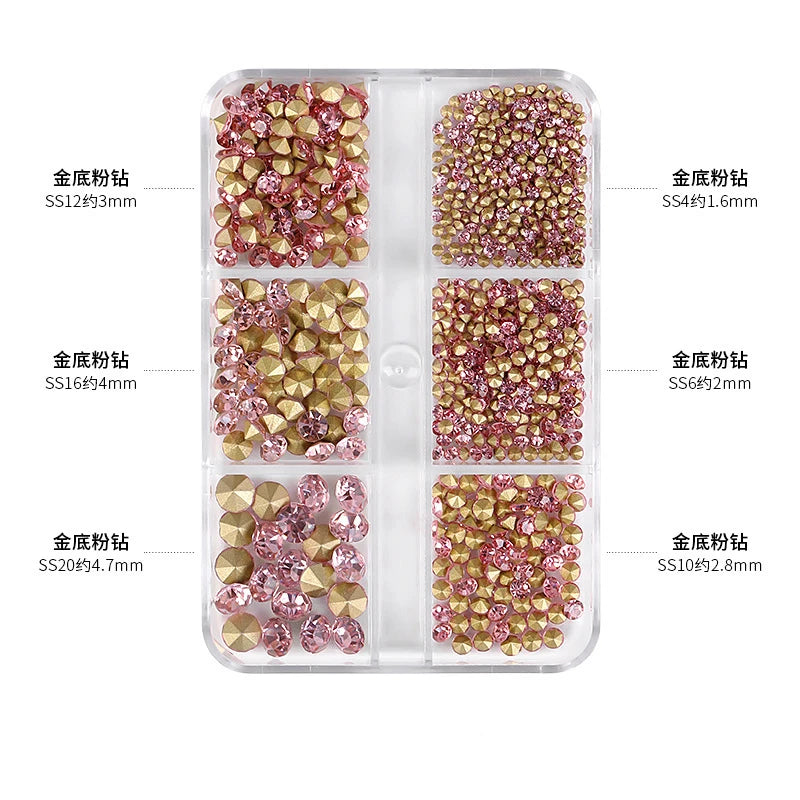 12Gird Box Multi Size AB/Colorful Non-Hotfix Rhinestones Flatback Crystal Diamond Gems 3D Glitter Nail Art Luxurious Decorations SWEET T 52