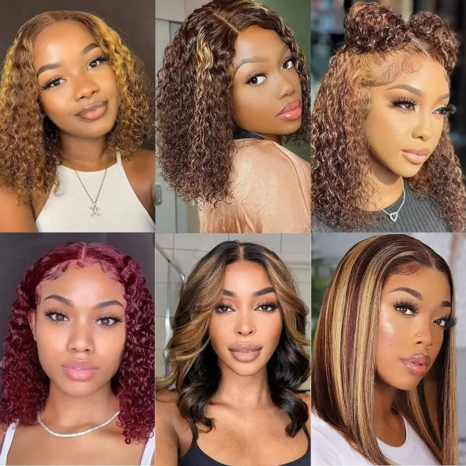 427 Highlight Bob Wig Human Hair Glueless Deep Wave Frontal Wig 5X5 Hd Lace Closure Wig Brazilian Hair Short Bob Wig 250 Density Sweet T 52
