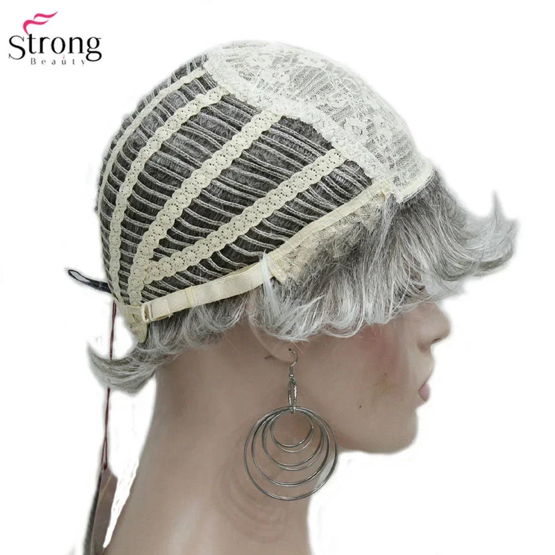 StrongBeauty Women's Wig Short Straight Pixie Cut Natural Hai Synthetic Capless Wig Gray/Red Sweet T 52