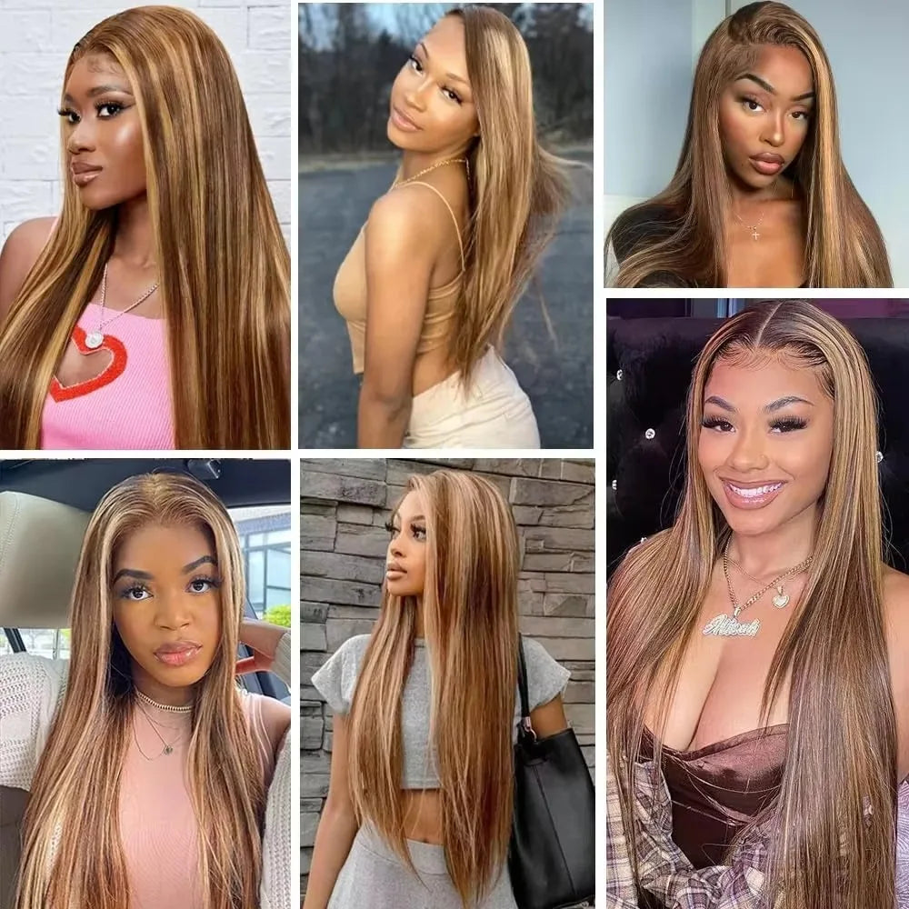 13x6 Highlight Ombre Lace Front 4/27 Colored Straight 100% Human Hair 30 36 Inch Honey Blonde Hd Lace Front Wigs 200 Density Sweet T 52