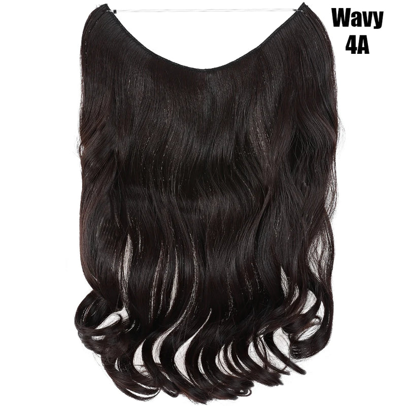 Fil synthétique invisible de 20 pouces, sans clip, extensions de cheveux, postiches en ligne de poisson/extensions de cheveux, faux cheveux pour femmes