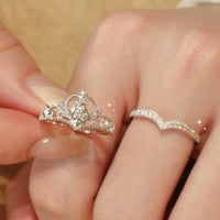 Crystal Crown Ring Set, 2 Pieces, Stainless Steel