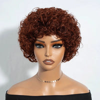 Afro Puff Pixie Bob Wig — Brazilian Remy Human Hair, Pre-Plucked Bangs, Ships from USA