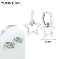 925 Silver Needle Star Hoop Earrings for Women - Five-pointed Star and Moon Pendant Huggie Earrings