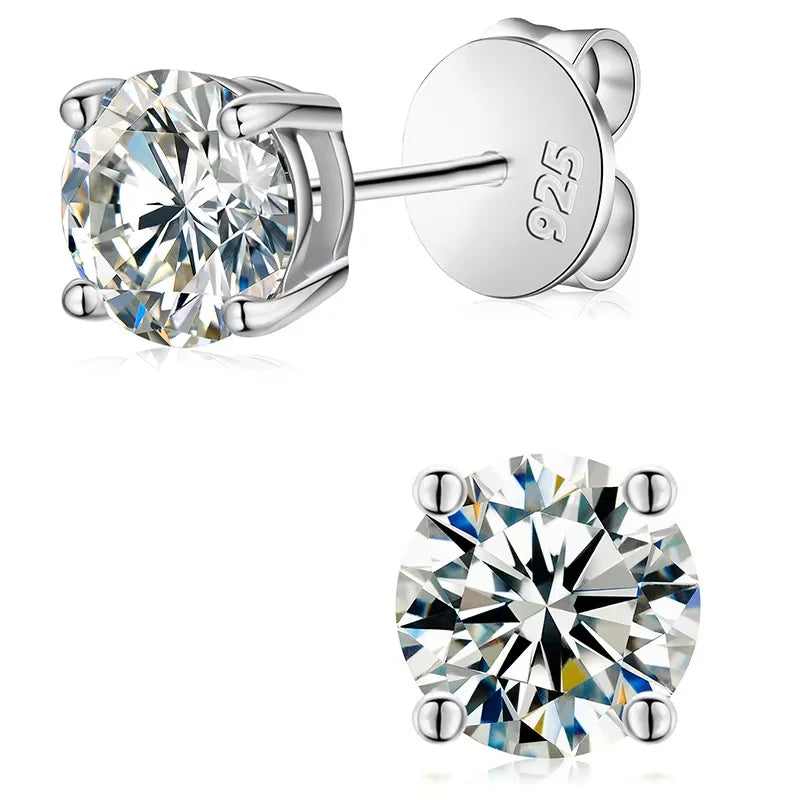 Moissanite Stud Earrings, Marked 925 Sterling Silver